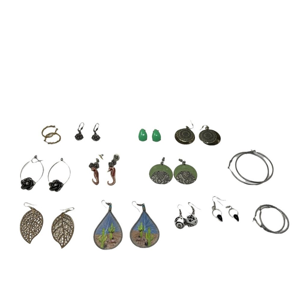 Earrings Lot of 13 Silvertone Goldtone Pierced Stud Dangle Mostly Unbranded